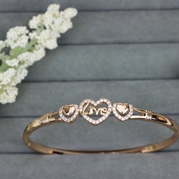 Love Heart Trio Rose Gold Bangle with CZ Accents, XPBL0584 - Picture 10 of 12